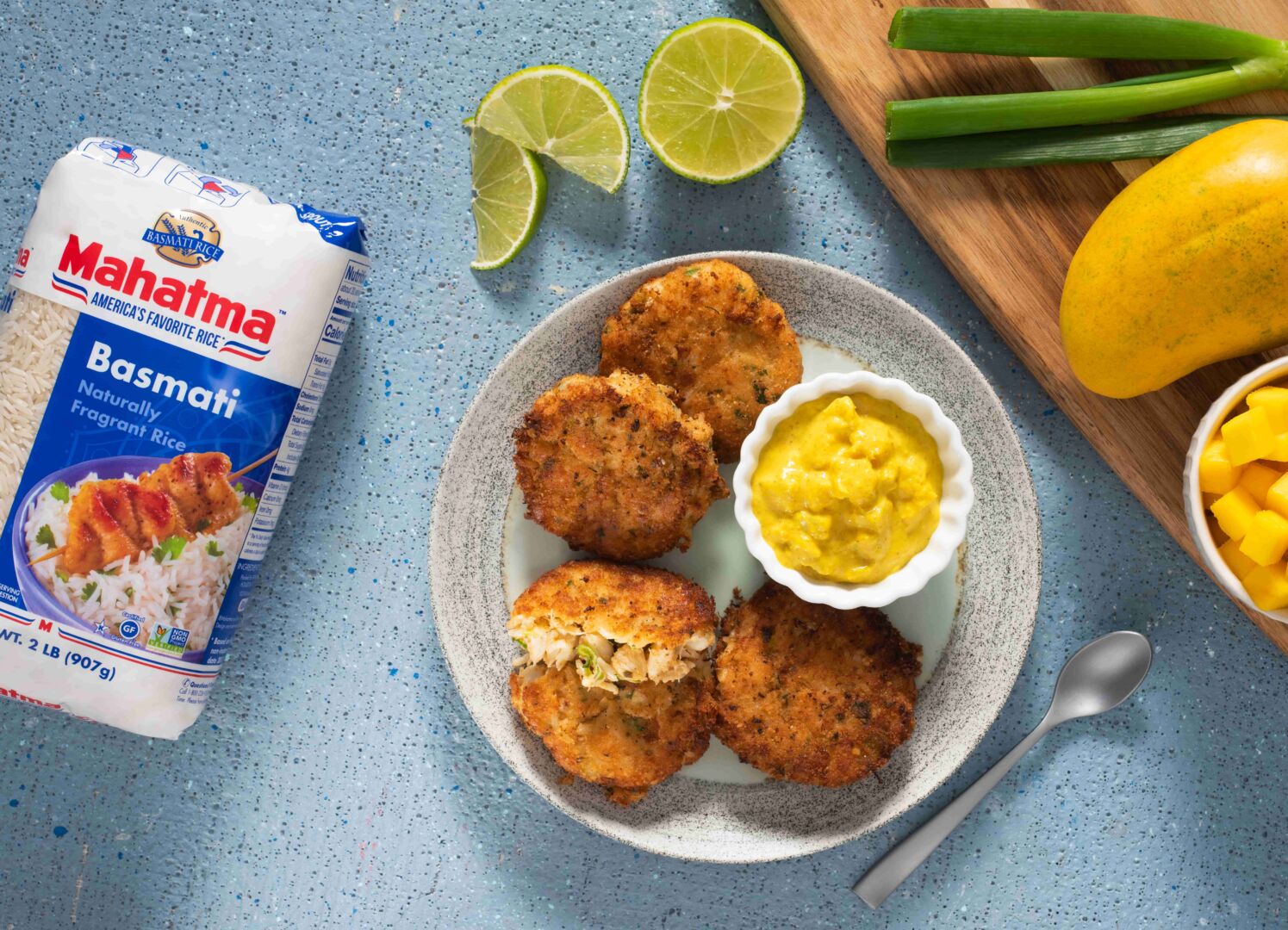 Basmati Rice and Crab Cakes With a Curried Mango Sauce