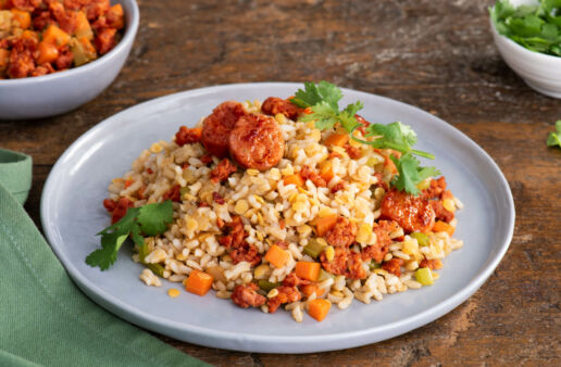 Arroz integral con lentejas, chorizo y verduras