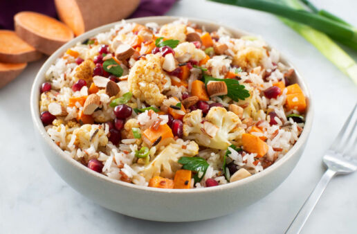 Ensalada de arroz jazmin, arroz salvaje rojo y verduras
