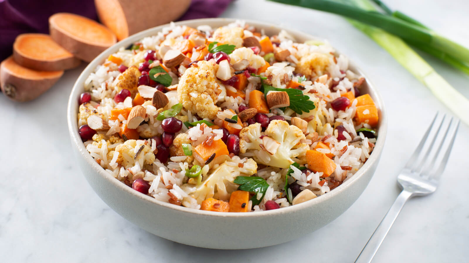 Middle Eastern Roasted Sweet Potato, Cauliflower, Jasmine with Red and Wild Rice