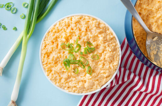 Bowl with Rice Mac and Cheese and scallions