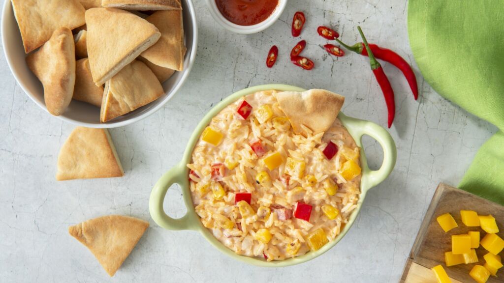 sriracha ranch rice dip with chips