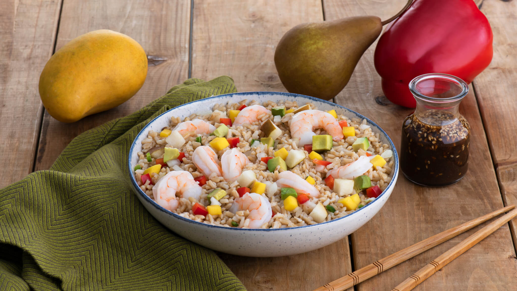 Asian Brown Rice and Shrimp Salad with Sesame Orange Dressing