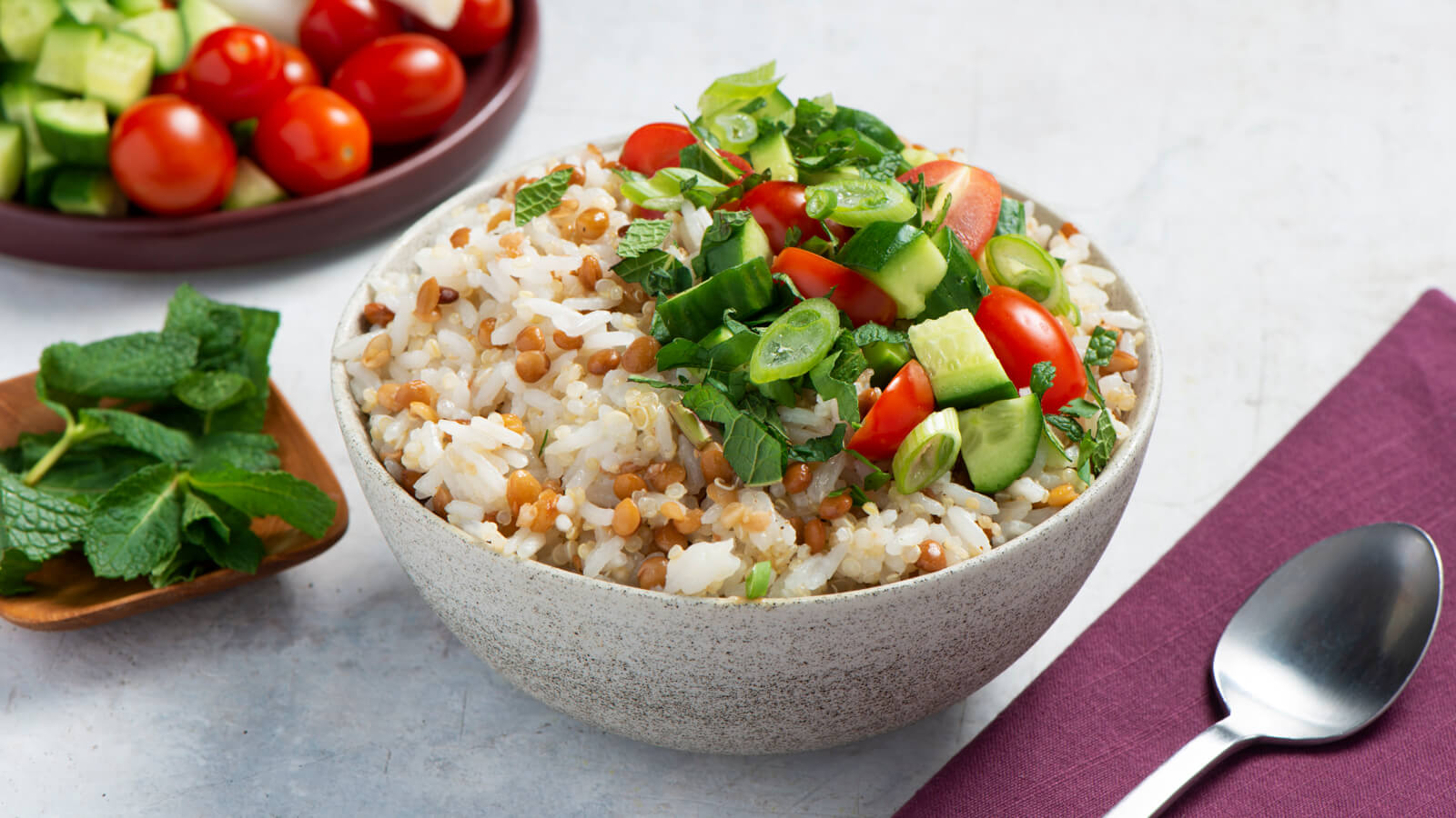 entil-tabbouleh-with-tomato-cucumber-jasmine-rice-and-quinoa