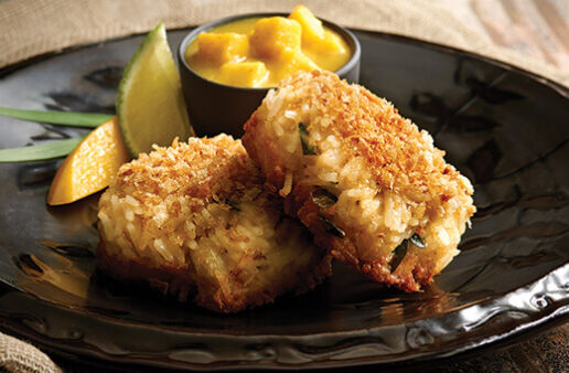 Crab Cakes with curry mango salsa