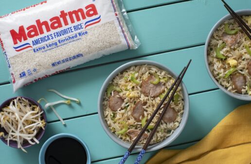 Oriental Style Pork Fried Rice with White Rice and Bean Sprouts