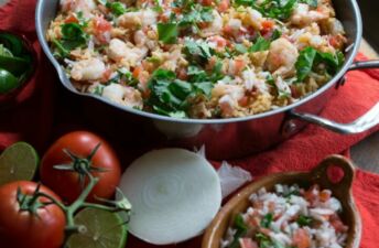 Oven-baked Shrimp Pico Rice Skillet