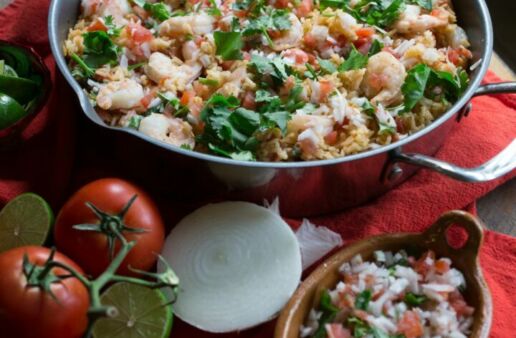 Oven-baked Shrimp Pico Rice Skillet