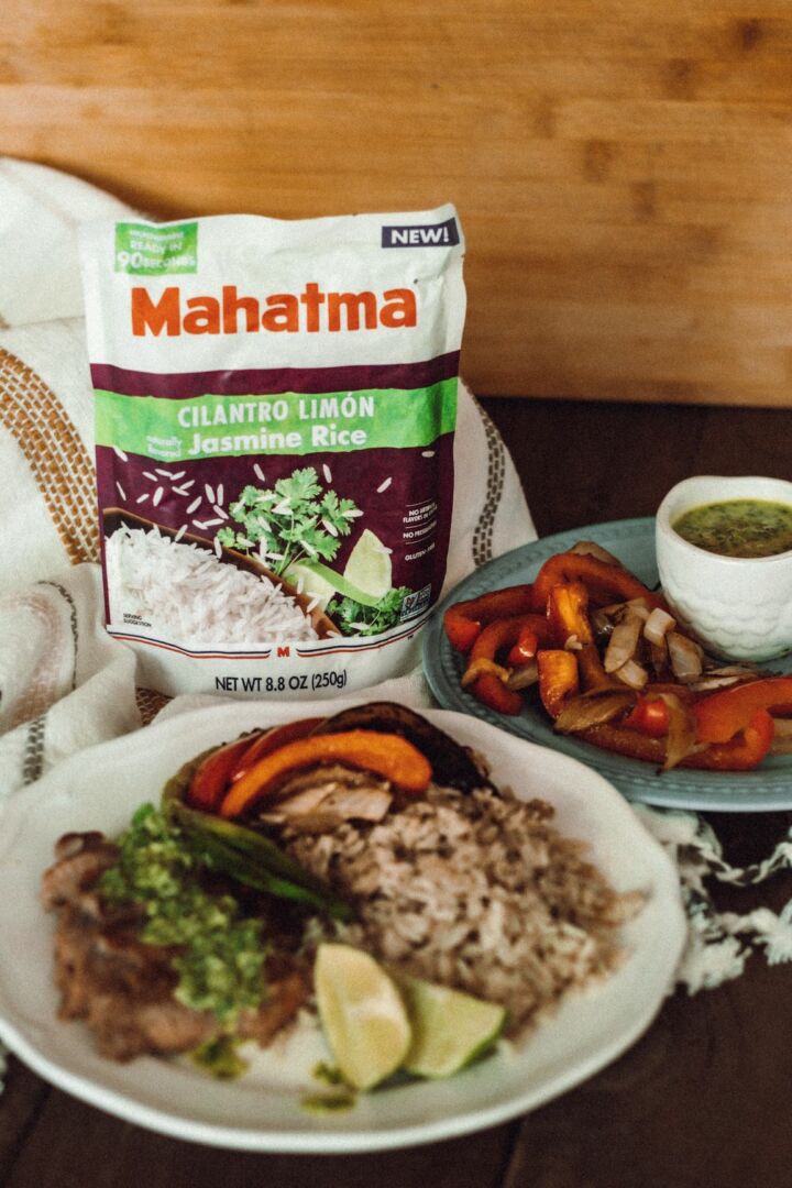 steak with mahatma rice and chimichurri