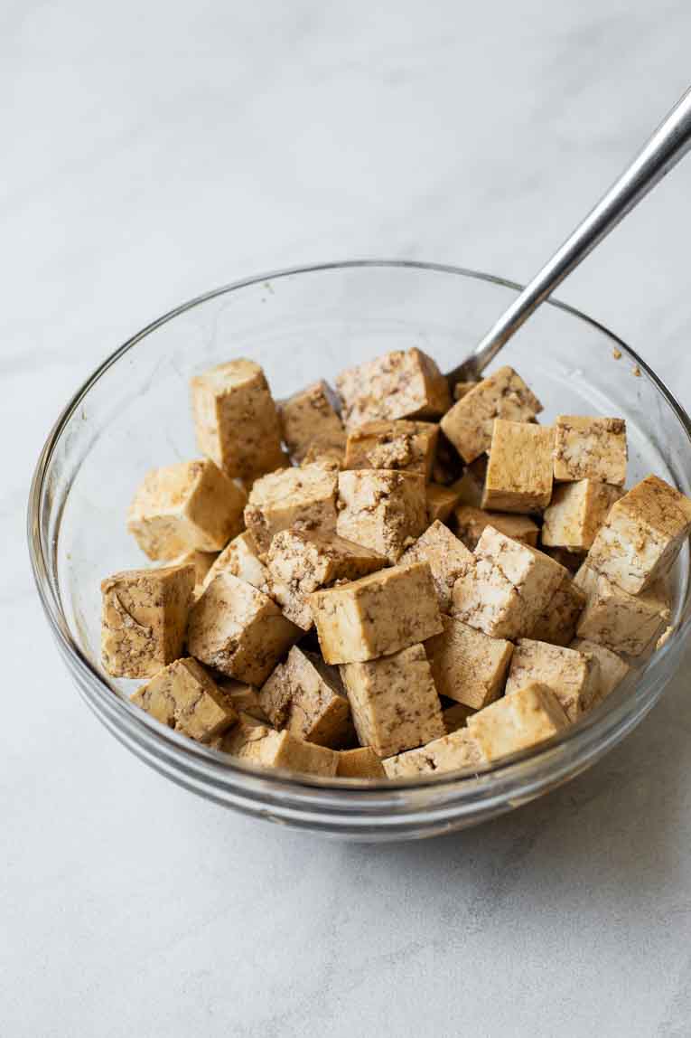 Marinating tofu in an asian sauce