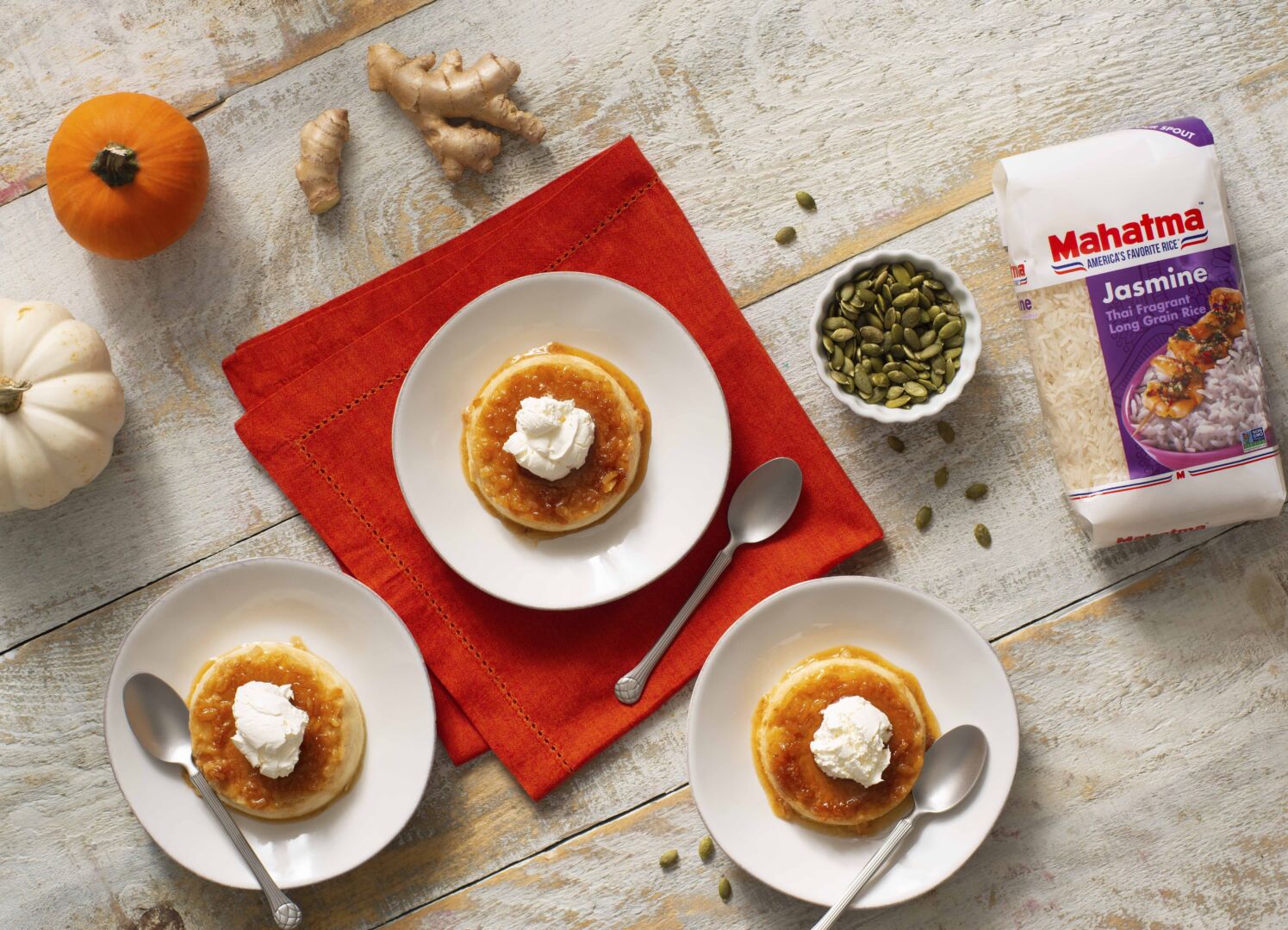 Rice Crème Caramel with Ginger and Pumpkin