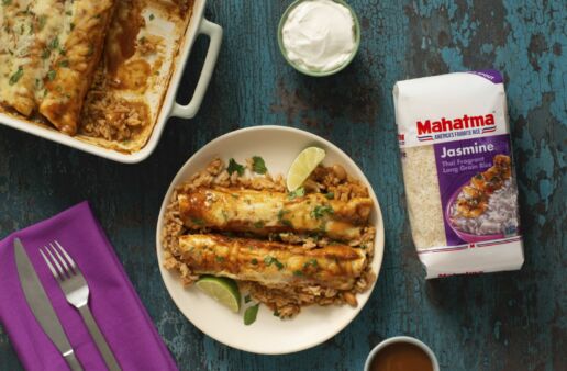 enchiladas-with-pinto-beans-jasmine-rice-red-and-green-sauce