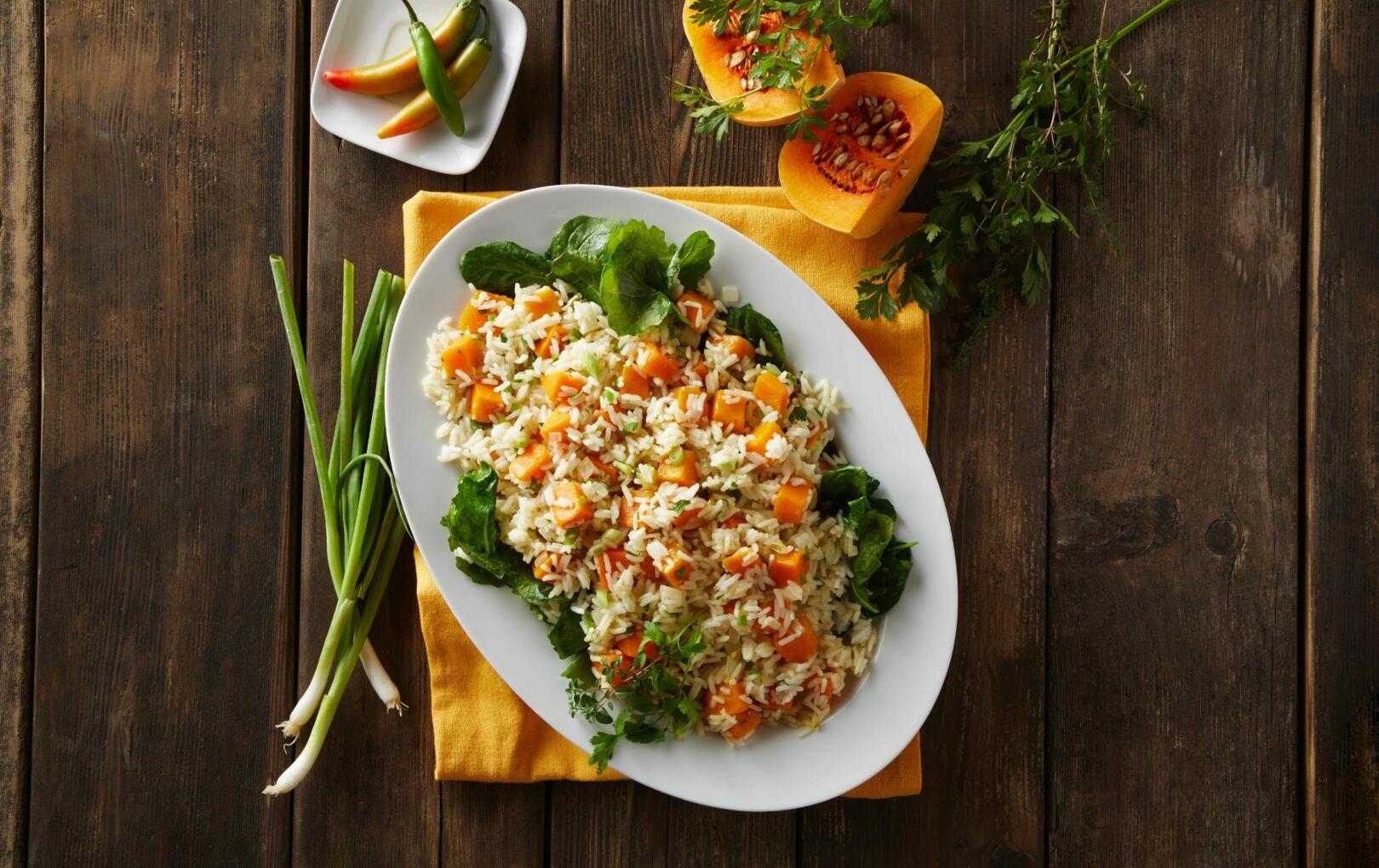 Butternut Squash, Green Onion, and Serrano Jasmine Rice