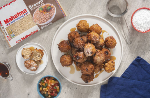 christmas-cake-rice-fritters-with-mahatma-brown-rice-and-rum-syrup