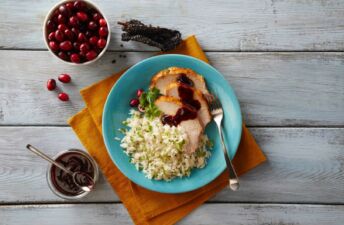 cranberry-sauce-with-ancho-peppers-served-over-jasmine-rice-and-turkey-leftovers
