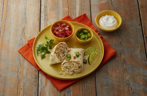 Turkey-and-cilantro-lime-rice-burritos-with-jalapeños-and-tomatoes