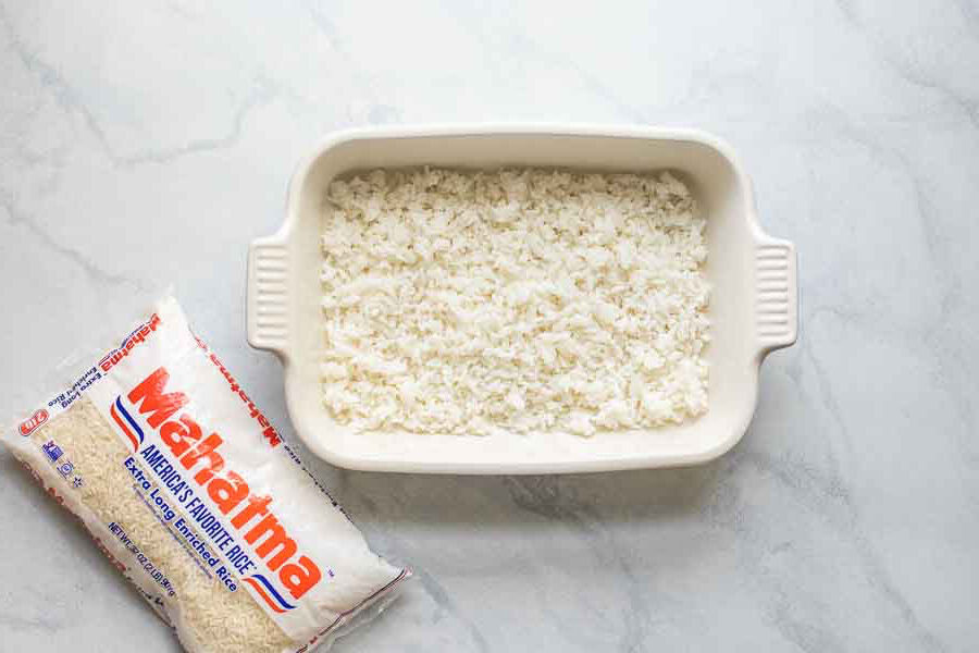 White Rice in casserole dish 