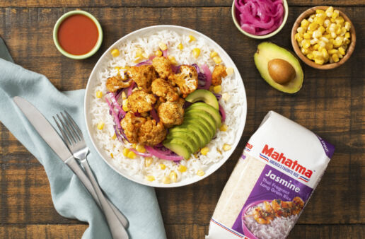 buffalo-cauliflower-bowl-with-jasmine-rice-avocado-and-corn