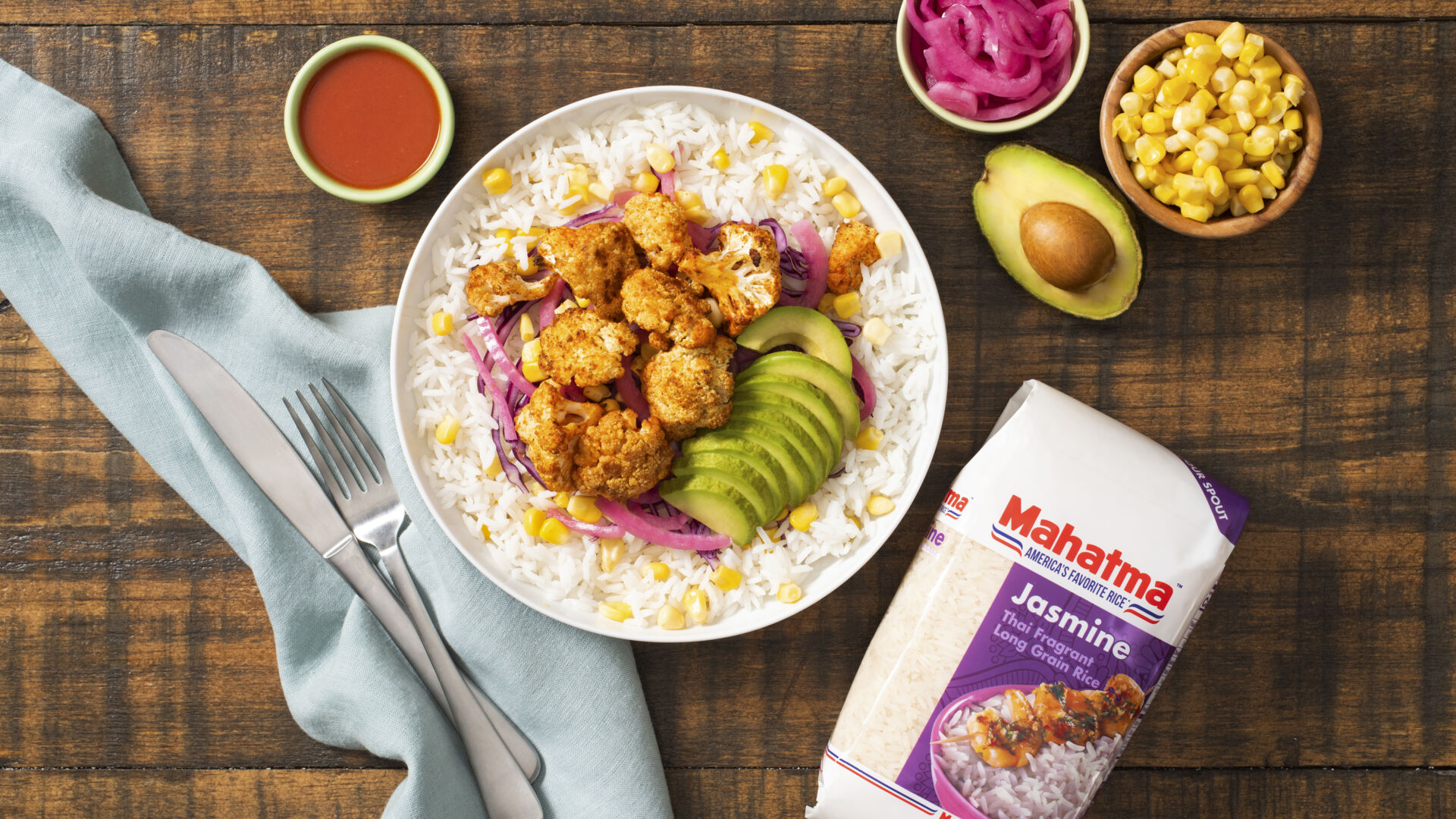 Roasted Buffalo Cauliflower Rice Bowl