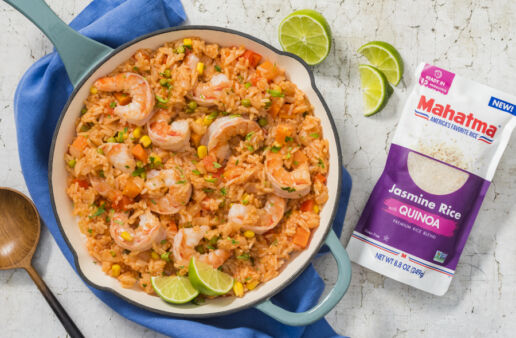 mexican-rice-with-quinoa-and-shrimp-served-with-lemon-wedges