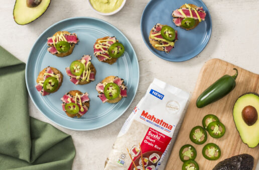 crispy-rice-canapes-topped-with-seared-tuna-jalapeños-and-avocado