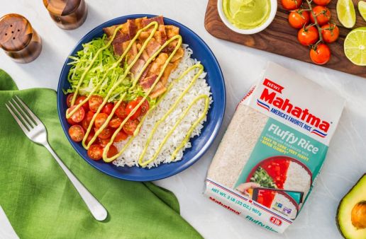 BLT avocado rice bowl recipe with lime dressing